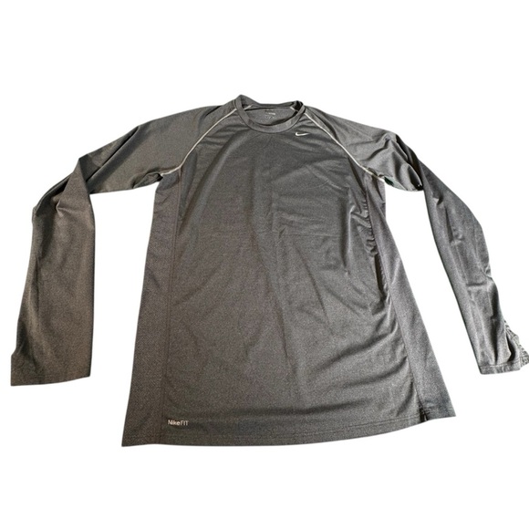 Nike Pro Dri-Fit Long Sleeve Shirt Men’s Size L Gray Compression Athletic Top - Picture 1 of 10
